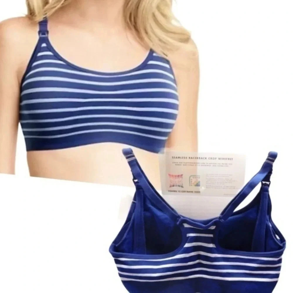 Playtex Nursing Seamless Racerback Wirefree Blue and Gray Size Small